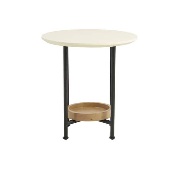 Madison Park Beauchamp 20 in. White/Natural Round MDF End Table