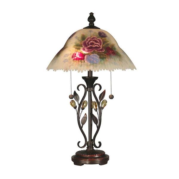 Dale Tiffany Roselaine 23.5 in. Antique Golden Sand Table Lamp with Crystal Leaves