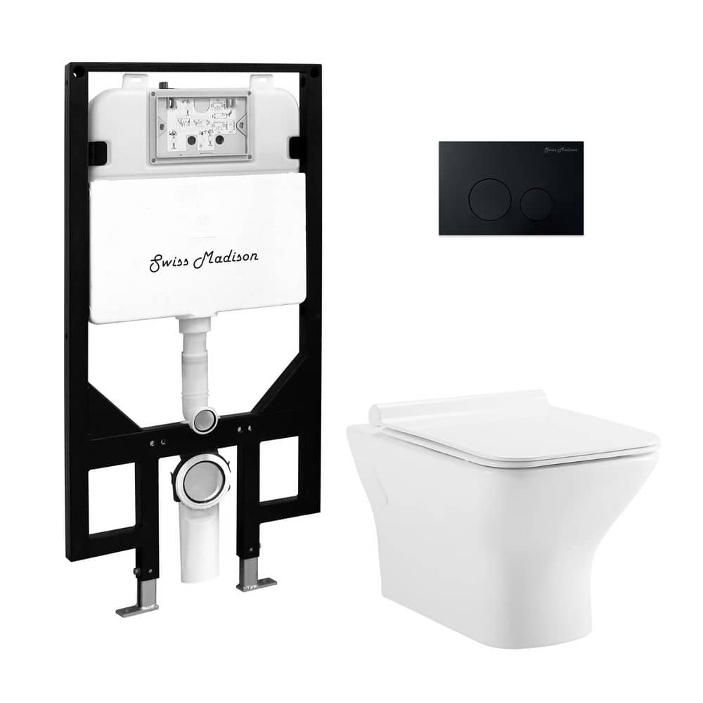 Carre Wall-Hung Square Toilet 3-Piece Bundle 0.8/1.6 GPF Dual Flush in Glossy White with Black Flush Plate price history on PriceWatchPro