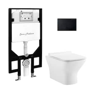 Carre Wall-Hung Square Toilet 3-Piece Bundle 0.8/1.6 GPF Dual Flush in Glossy White with Black Flush Plate