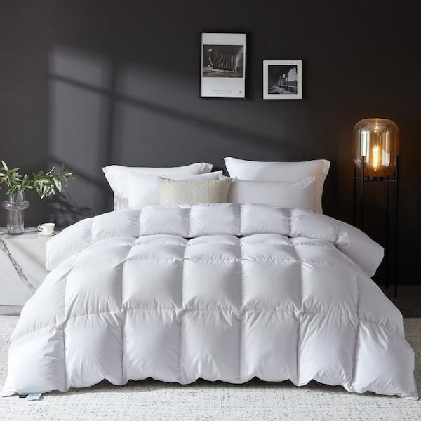 White Oversized King 100 oz. Goose Feather Down Fiber Comforter, 100% Organic Cotton Fabric Duvet Insert, 1200TC, 750+FP