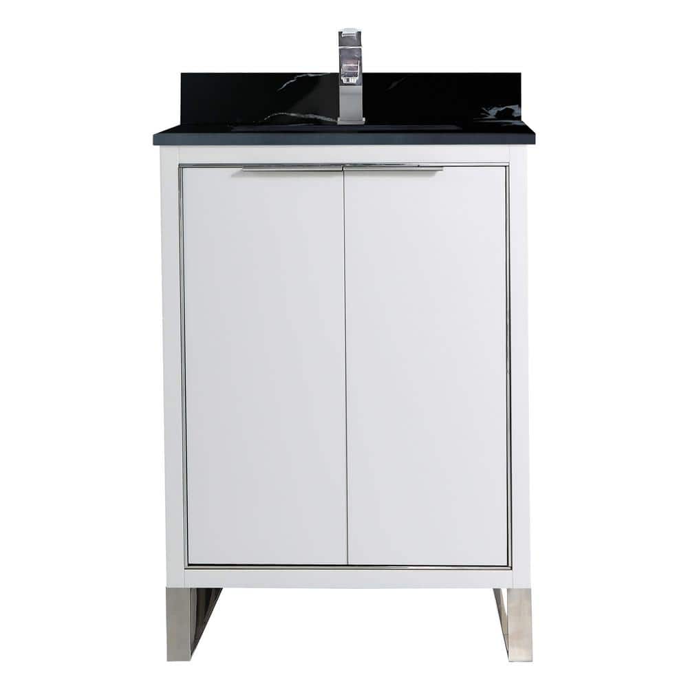 Opulence 24 in. W x 18 in. D x 33.5 in H. Bath Vanity in White Matte with Black Marble Single Sink Stone Top price history on PriceWatchPro