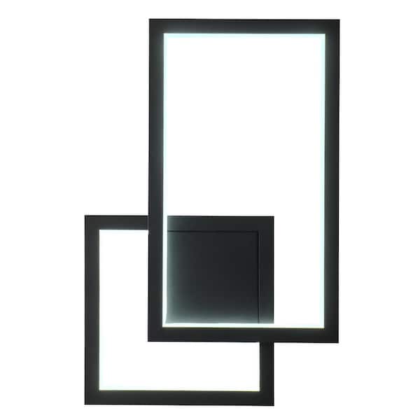 OUKANING 7.87 in. 2-Light Black Modern Rectangle 3-Color LED Wall Sconce with Silica Gel Shade for Bedroom, Living Room and Stair