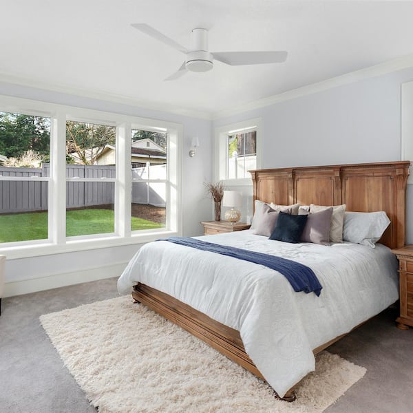 Lyon 44 in. Indoor White 10-Speed DC Motor Flush Mount Ceiling Fan with Remote Control for Bedroom or Living Room