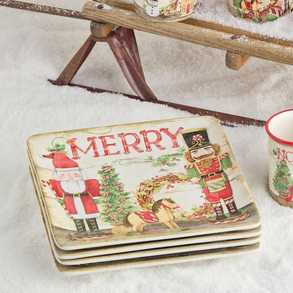 Nutcracker Parade 10.5 in. Assorted Colors Ceramic Dinner Plates (Set of 4)