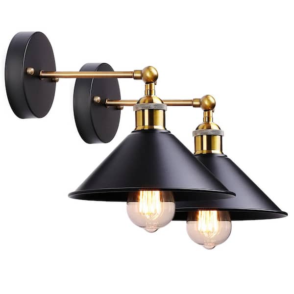 HKMGT 1-Light Black Single Pole Hardwired Swing Arm Wall Lamp Industrial Wall Sconce (2-Pack)