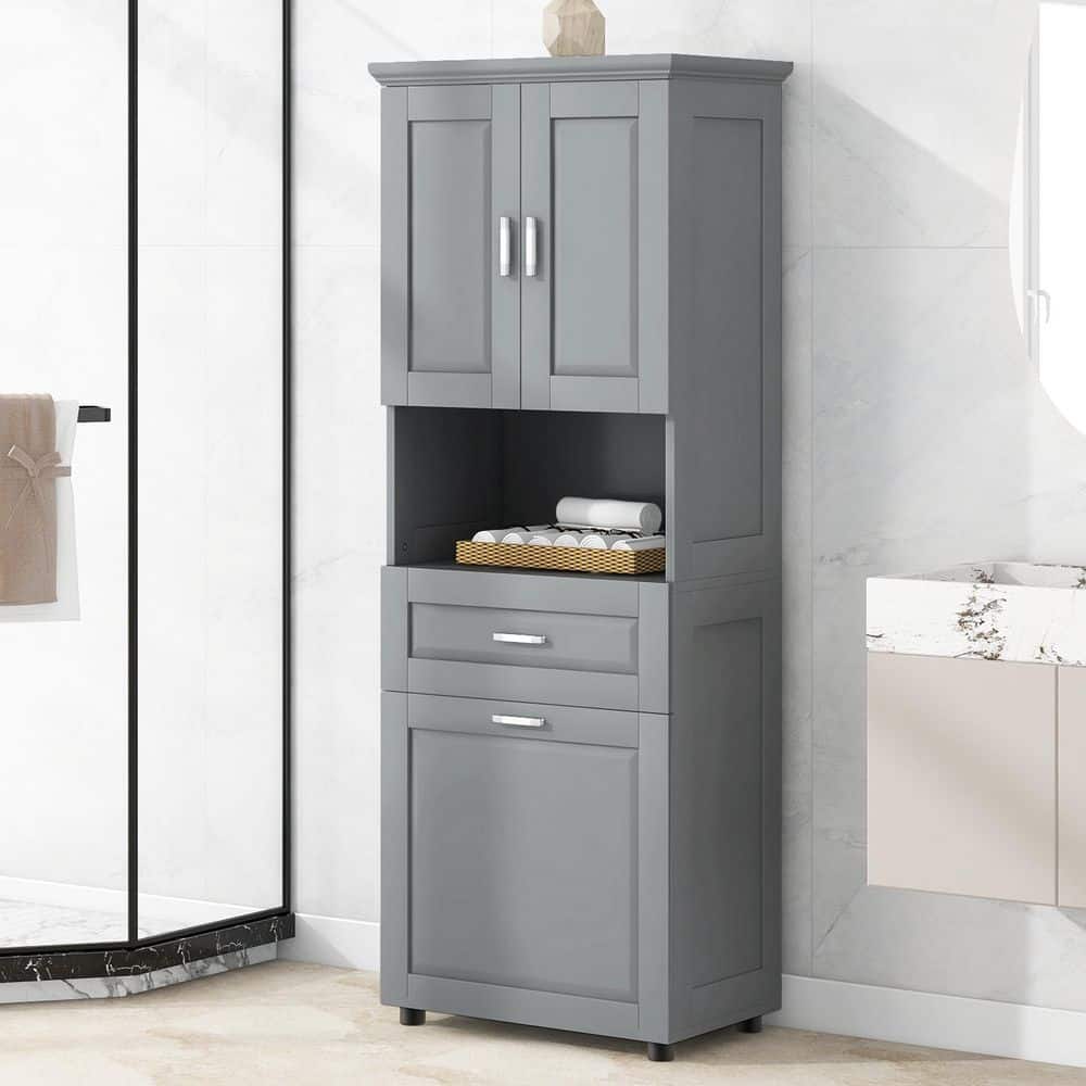 25 in. W x 16 in. D x 70 in. H Gray Linen Cabinet, Large Storage Space Tilt-Out Laundry Hamper and Upper Storage Cabinet price history on PriceWatchPro