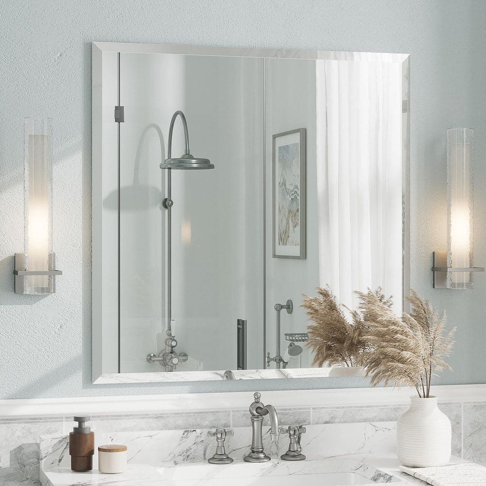 36 in. W x 36 in. H Square Beveled Frameless Tempered Glass Wall Mount Bathroom Vanity Mirror with 5-year Warranty price history on PriceWatchPro