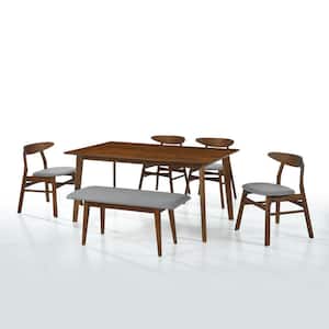 Nereida 6-Piece Rectangular Gray Solid Wood Top Upholstered Dining Set