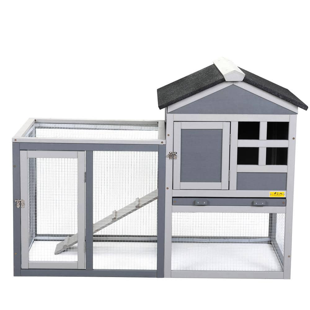 COZIWOW 2-Story Wood Rabbit Hutch Cage with Ramp Peaked Roof