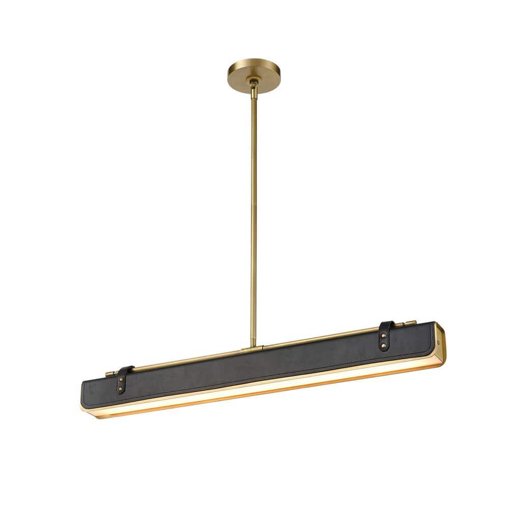 Valise 31 in. 1 Light 31-Watt Vintage Brass/Tuxedo Leather Integrated LED P