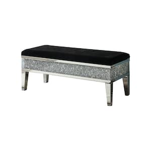 44 in. Silver Backless Bedroom Bench with Fabric Seat and Faux Diamond