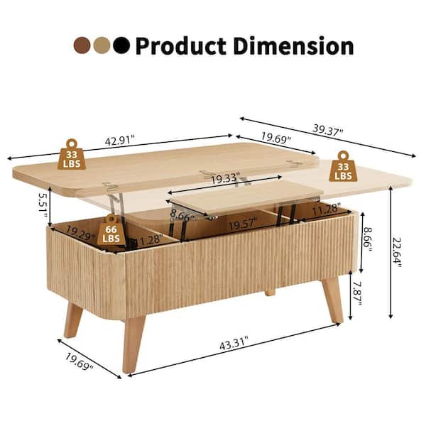 ATHMILE 42. 91in. L Natural Oval MDF Coffee Table With Built-in