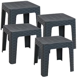 18 in. Gray Square Polypropylene Indoor/Outdoor Patio Side Table (Set of 4)