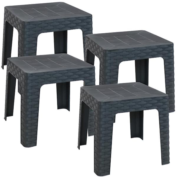 Sunnydaze 18 in. Gray Square Polypropylene Indoor/Outdoor Patio Side Table (Set of 4)