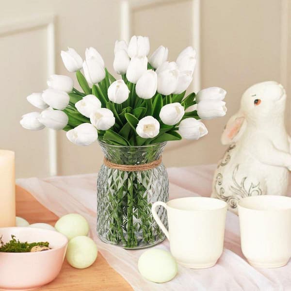 Unbranded 13.7 in. White Indoor Artificial Tulip Flower, 30-Pieces  Z0C144MHVZ