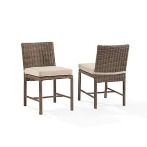 Bradenton Weathered Brown Wicker Outdoor Dining Chair with Sand Cushions (2-Pack)