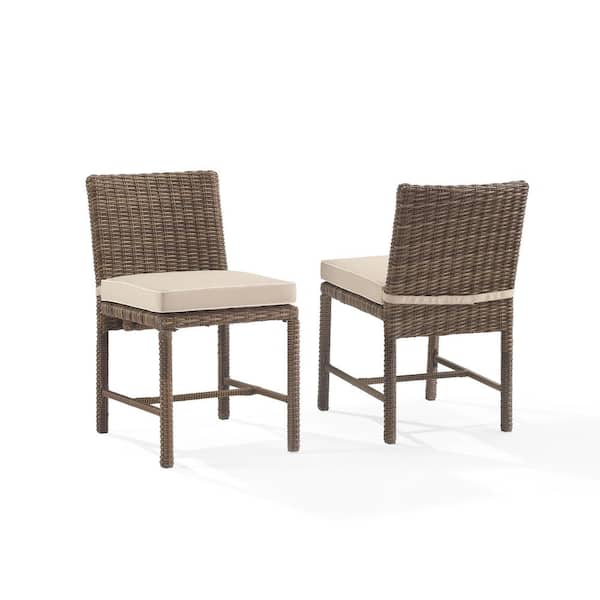 CROSLEY FURNITURE Bradenton Weathered Brown Wicker Outdoor Dining Chair with Sand Cushions (2-Pack)