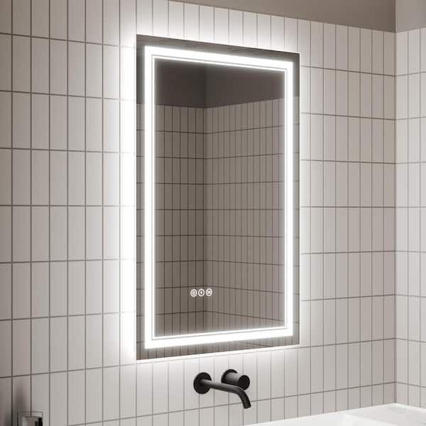 WELLFOR 36 in. W x 24 in. H Rectangular Frameless Anti-Fog Front, Back LED Color-Adjustment Wall Bathroom Vanity Mirror in White