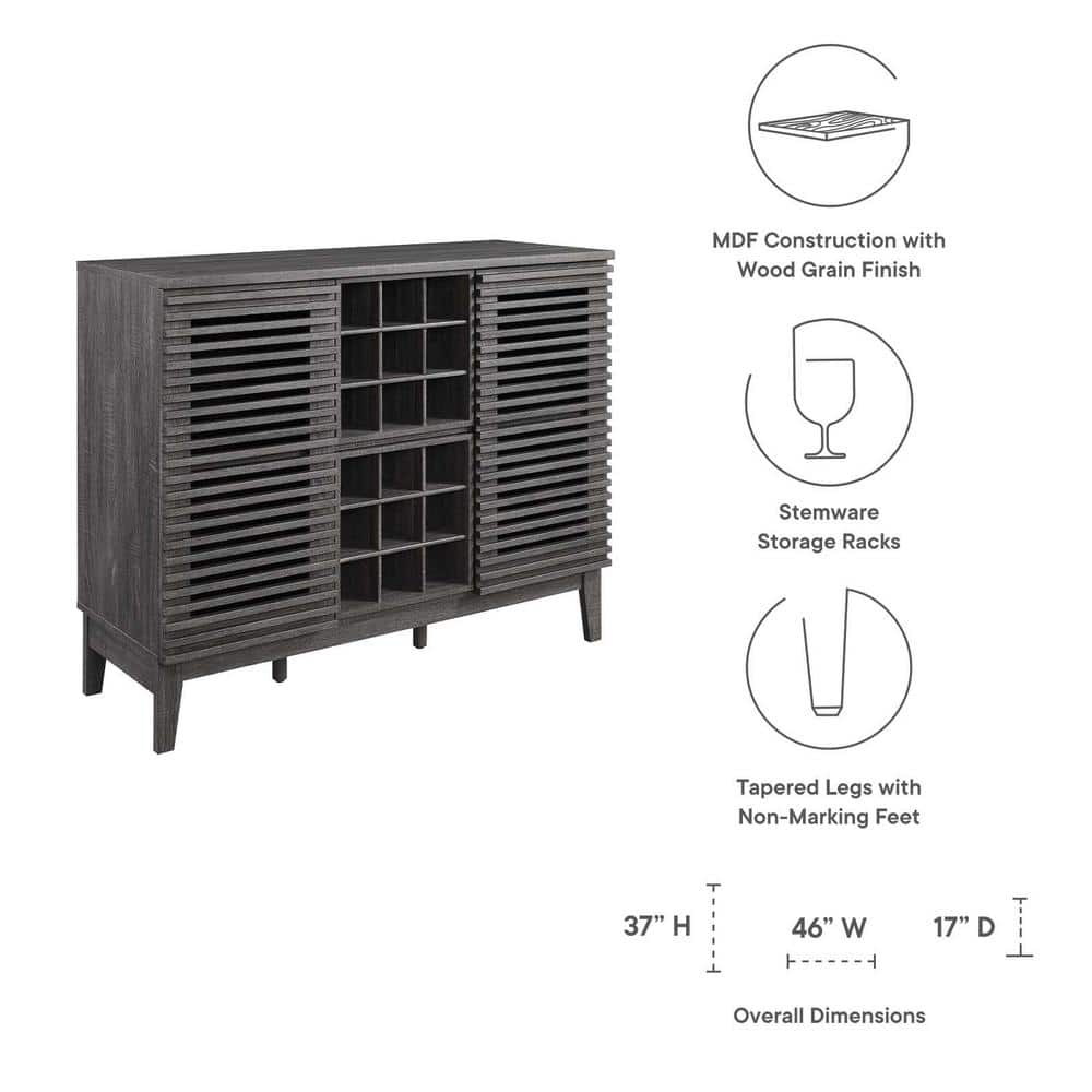 Charcoal Mid-Century Modern Wine Bar Cabinet with Walnut Grain