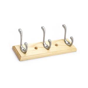10 in. (255 mm) Maple and Brushed Nickel Utility Hook Rack (3-Pack)