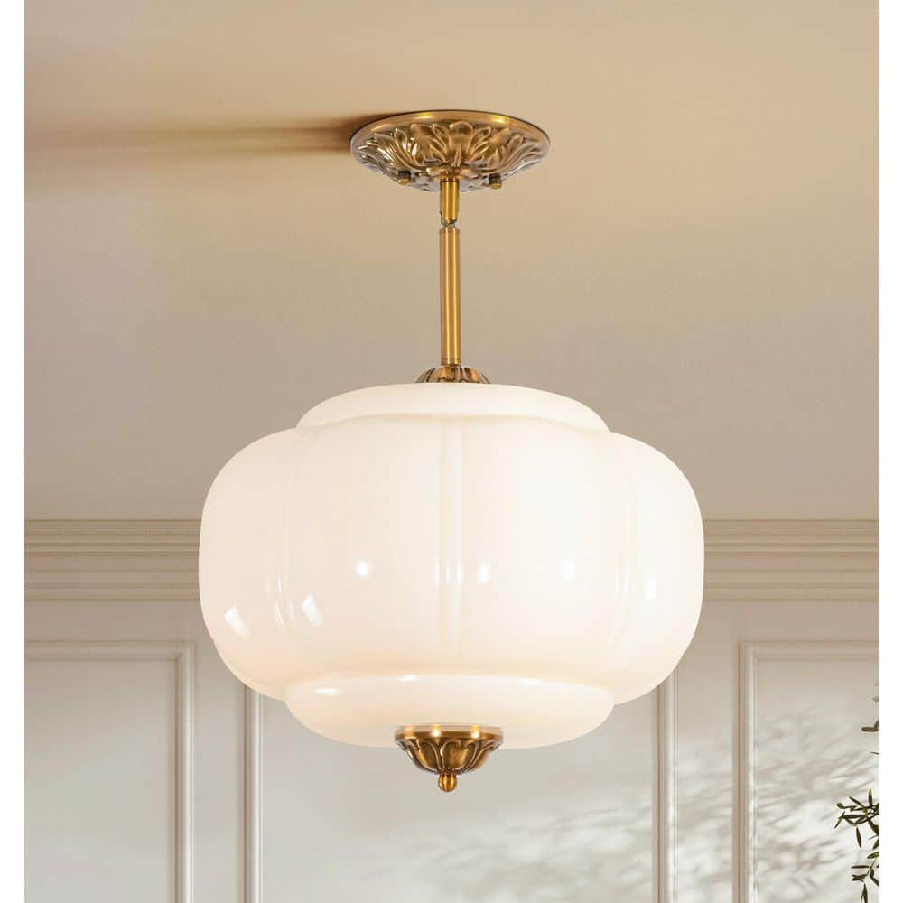 Amirah 1-Light French Country Brass Drum Pendant Light with White Pumpkin Glass Shade price history on PriceWatchPro
