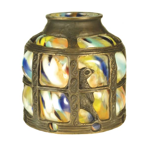 Bird Cage 4 in Green & Yellow Colorful Glass Novelty Universal Shade with no fitter