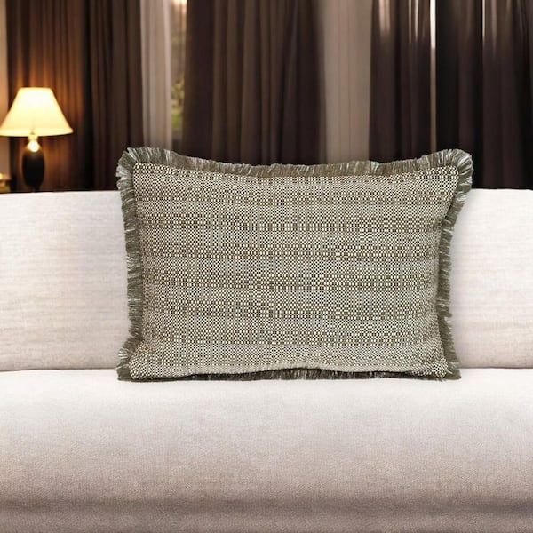 HomeRoots Green, White Striped Polyester 14 in. x 20 in. Throw Pillow