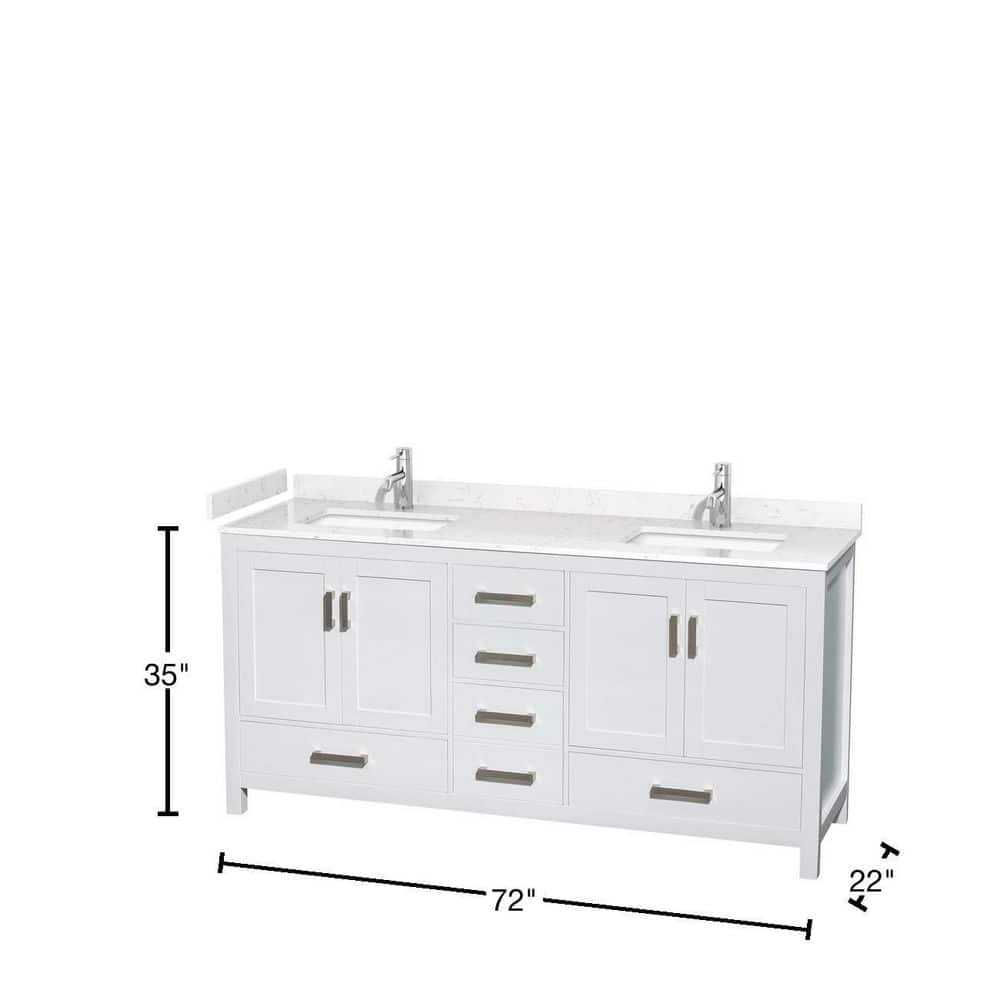 Sheffield 72'' White Double Freestanding Bathroom Vanity with Carrara Marble Top