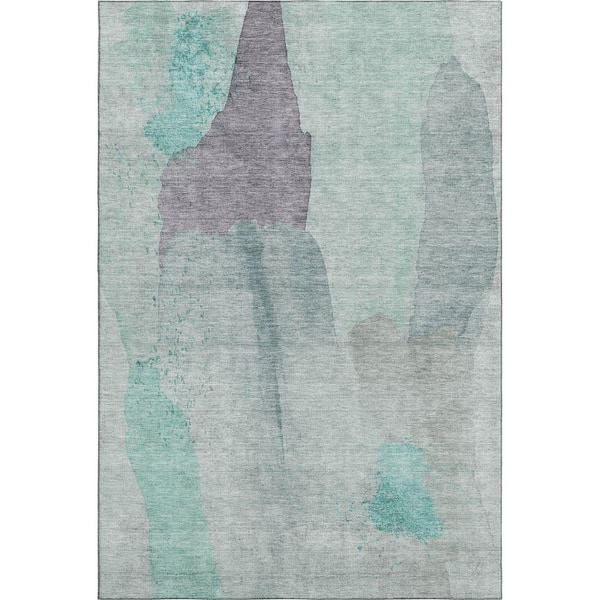 Mayfield Premium Machine Washable Abstract AMF1986 Teal 10 ft. x 14 ft. Area Rug