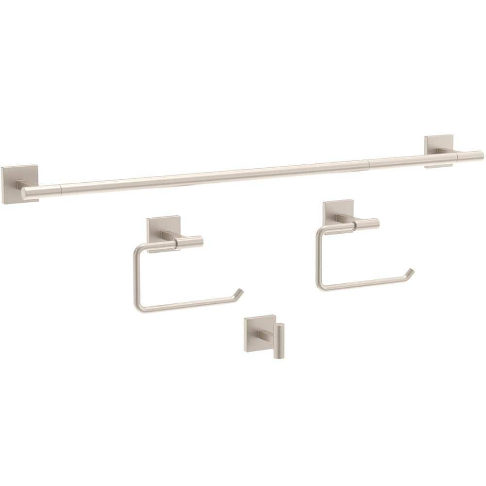 Nash 4-Piece Bath Hardware Set 18 in. Towel Bar w/ Extender, Toilet Paper H