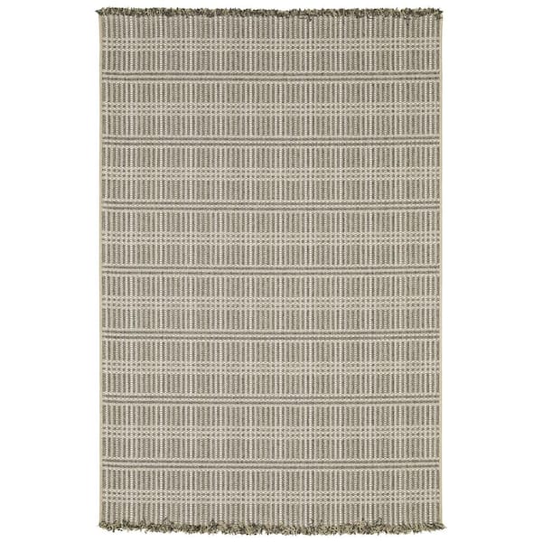 Gables Beige 8 ft. x 10 ft. Geometric Stripe Polypropylene Indoor/Outdoor Area Rug