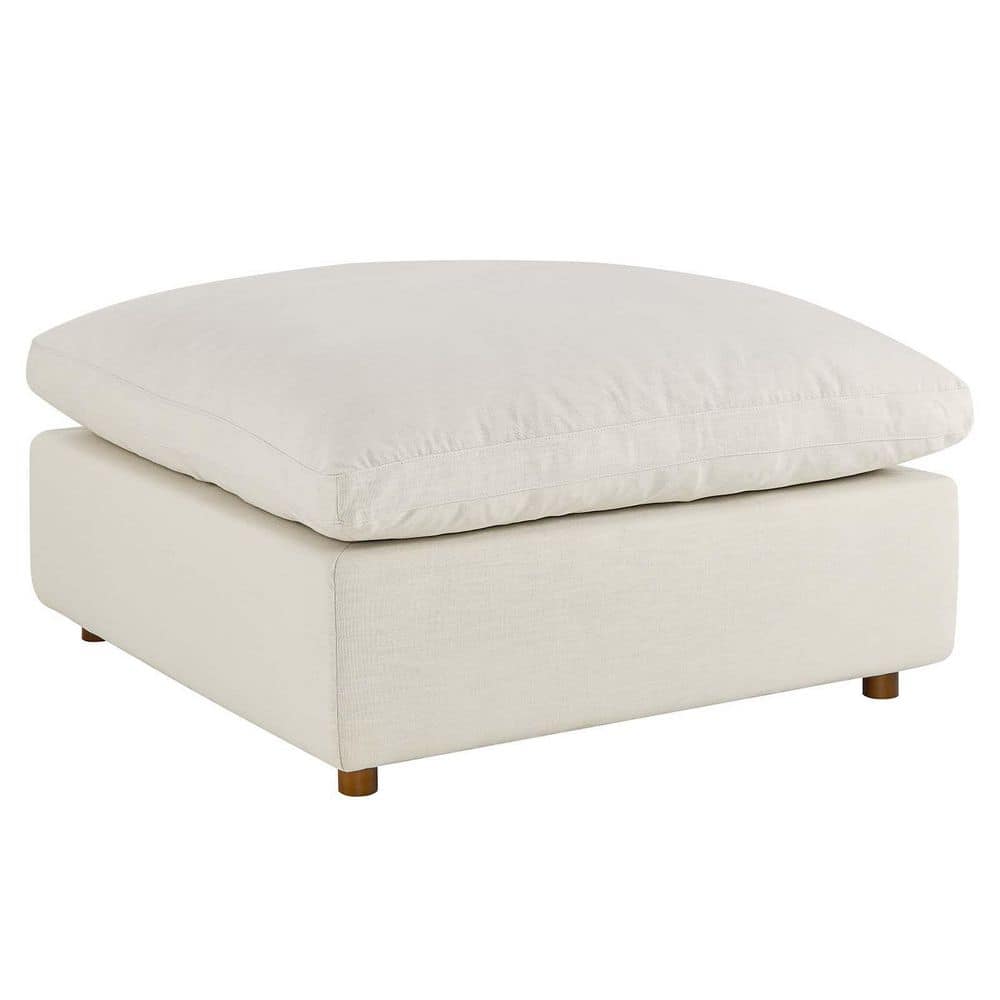 Commix Plush Light Beige Overstuffed Ottoman with Linen Texture