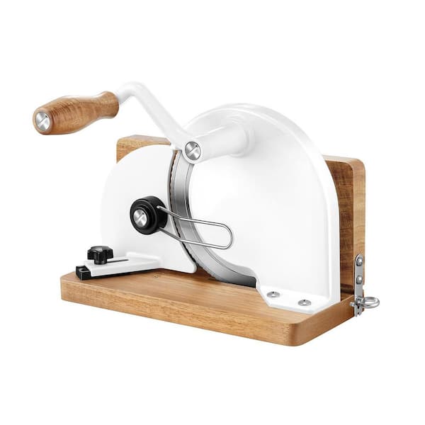 6.7in Stainless Steel Dual Blade Manual Bread Slicer Adjustable Thickness Aluminum Alloy Acacia Wood Base Full Tang