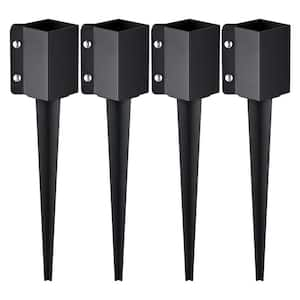 Fence Post Anchor Ground Spike,4 Pack 24 in. L x 4 in. W x 4 in. H Outer Diameter, Metal Powder Coated Post Stake Ground