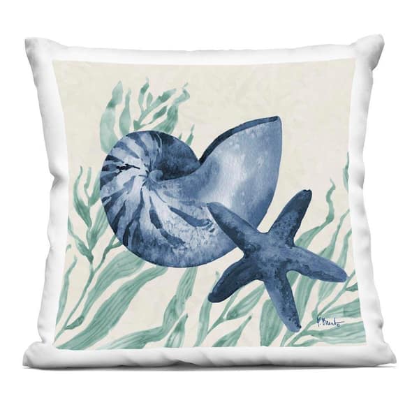Nautical Tampico Shells Blue Print Zipper Polyester 18 in. x 18 in. Throw Pillow