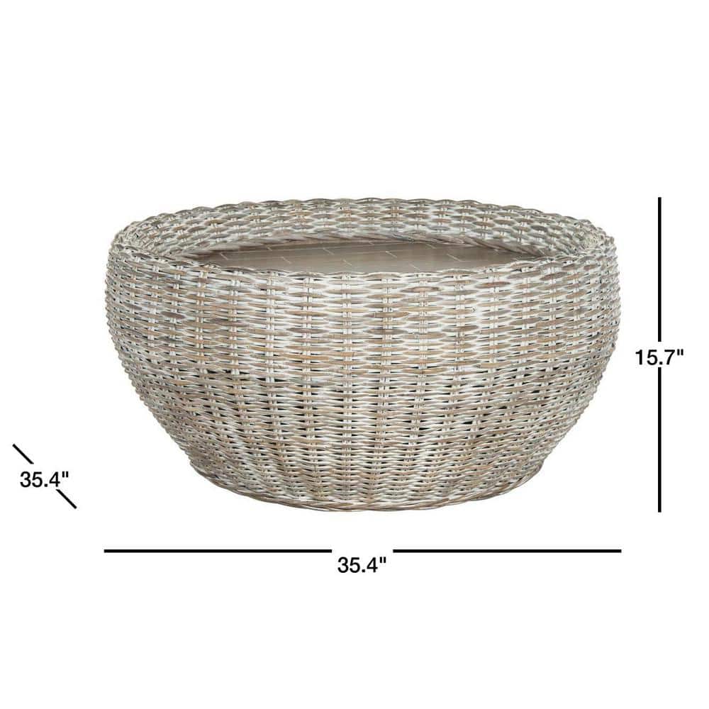 Grey White Wash Mango Wood Drum Cocktail Table