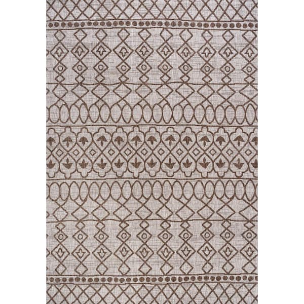 Kafel Tribal Bohemian Beige/Brown 8 ft. x 10 ft. Indoor/Outdoor Area Rug