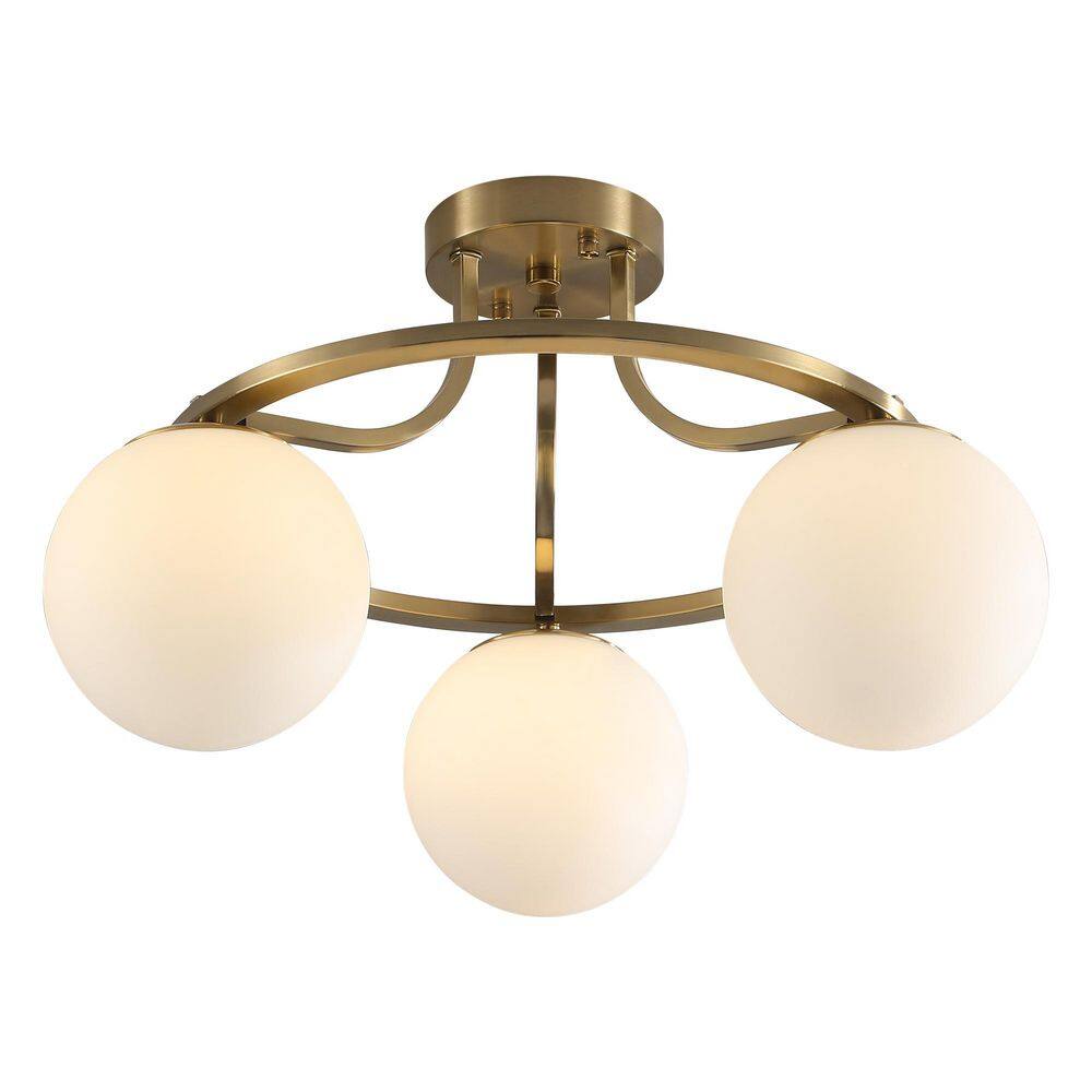 20.08 in. 3-Light Brass Farmhouse Semi Flush Mount Ceiling Light with Milk White Globe Glass Shade for Bedroom Hallway price history on PriceWatchPro