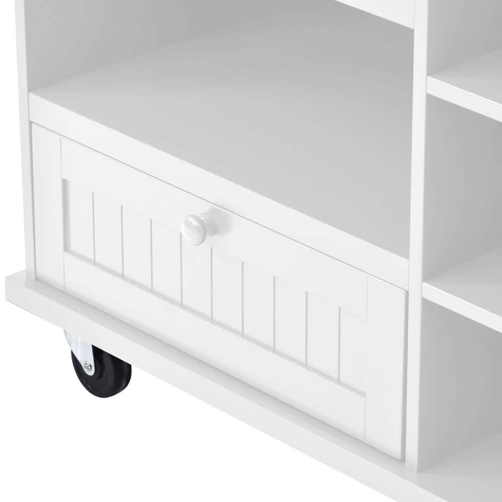 White Rectangular Wood Kitchen Cart with Spice Rack and Storage