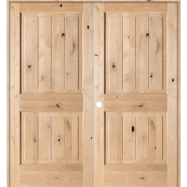 Krosswood Doors 72 in. x 80 in. Rustic Knotty Alder Solid Core Double French Door