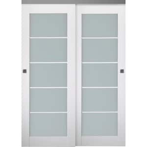 Smart Pro 5-Lite 36 in. x 80 in. Polar White Finished Wood Composite Bypass Sliding Door