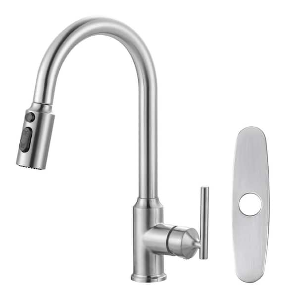 15.3 in.3-Mode Stainless Steel Pull Down Sprayer Kitchen Faucet with 360° Swivel Spout in Brushed Nickel