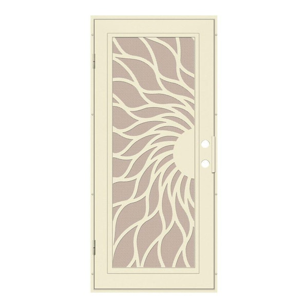 Unique Home Designs 36 in. x 80 in. Sunfire Beige Hammer Left-Hand Surface Mount Aluminum Security Door with Desert Sand Perforated Metal Sc