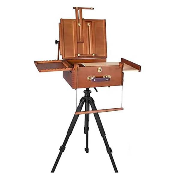 Adjustable French Easel with Aluminum Tripod, Nylon Storage Bag, Sliding Palette, Brush Holder, Walnut Finish