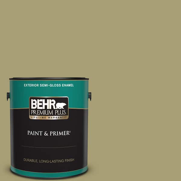 BEHR PREMIUM PLUS 1 gal. #PPU9-04 Fresh Olive Semi-Gloss Enamel Exterior Paint & Primer
