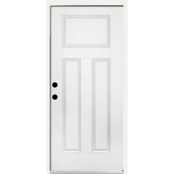 Steves & Sons Element 32 in. x 80 in. 3-Panel Craftsman Right-Hand Inswing Primed Steel Prehung Front Door with Brickmold