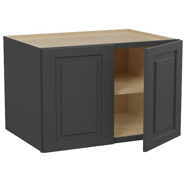 Home Decorators Collection Grayson 30 in. W x 24 in. D x 24 in. H Assembled Plywood Wall Bridge Kitchen Cabinet in Deep Onyx with Soft Close
