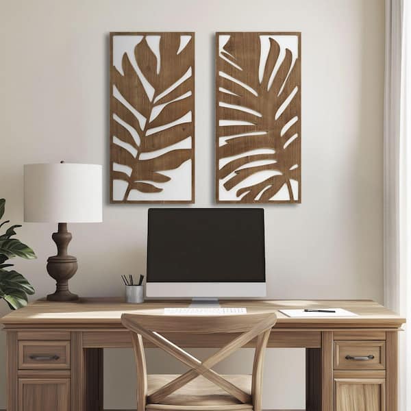 Birch Botanical 32 in. x 16 in. Monstera 2-tone Wood Panel Decor Set by ZOE KLEIN Wall Art