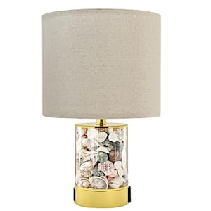19 in. Gold Table Lamp with Seashell and Night Lights